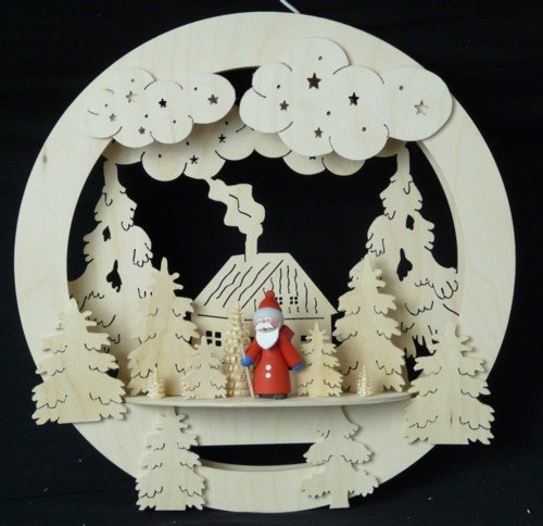 Rudolphs Schatzkiste Fensterbild mit Kirche Kurrende und Beleuchtung BxHxT 32x32x4cm NEU Lichterbogen Fensterbogen Spitzbogen Erzgebirge Seiffen Weihnachten Licht Holz Dekoration Beleuchtung