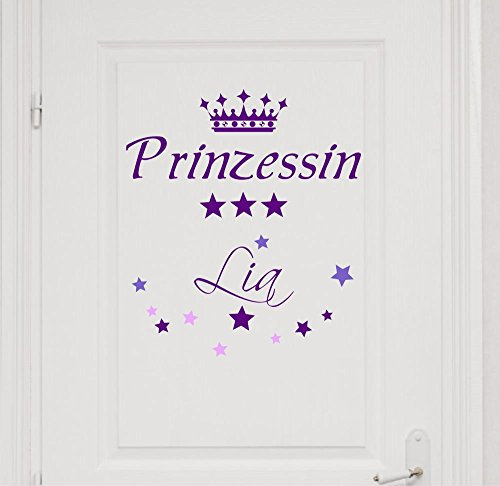 Wandtattoo Türaufkleber mit Wunschnamen 73057-29cm-tricolore-violett Sterne - kleine Prinzessin mit Krone - fürs Mädchenzimmer, Kinderzimmer Mädchen, mit Name