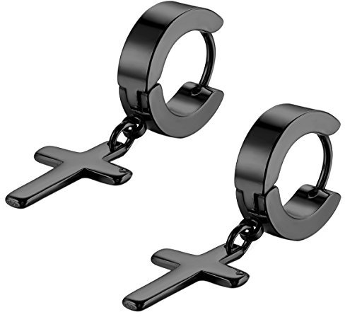 Flongo Herren Ohrstecker Creolen Damen Ohrringe, Edelstahl Ohrstecker Ohrringe Schwarz Stecker Runden Kreuz Anhänger Jahrgang Männer, Frauen