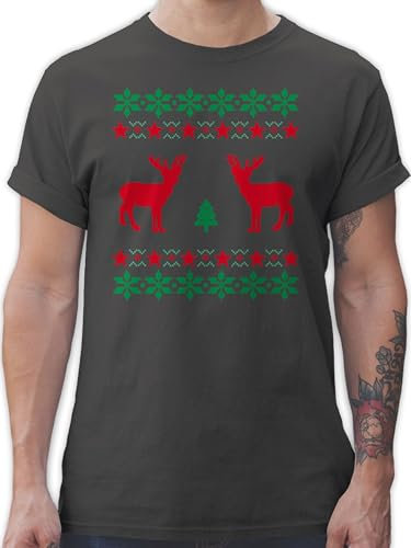 T-Shirt Herren - Skiurlaub Apres Ski - Norweger Pixel Rentier Weihnachten - L - Dunkelgrau - weihnachtsshirt weihnachtsmotiv Reindeer Tshirt weihnachtsshirts Christmas weihnacht Shirt
