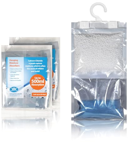 Prem-i-air Hanging Moisture Absorber Dehumidifier Reduces Damp, Humidity & Condensation in Wardrobes, Cupboards, Home, Kitchen, Bedroom, Caravan, Office, 3 Pack Basement 500ml Absorption Each