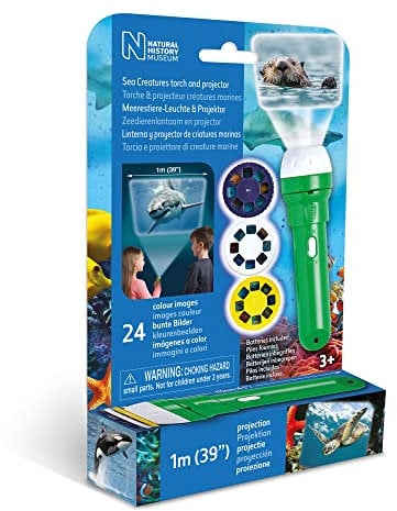 Natural History Museum Sea Creatures Stem Torch & Projector – 24 Ocean Animal Image Slides, Precise Projections up to 1 Metre Wide, Interactive Kids Fish Flashlight Toy