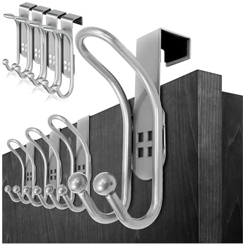 com-four® 8x Türhaken - Doppel-Kleiderhaken mit Schaumstoff-Schutz für Zimmer- und Schranktüren - Handtuch- und Jackenhalter aus Metall - Garderobenhaken zum Einhängen ohne Bohren
