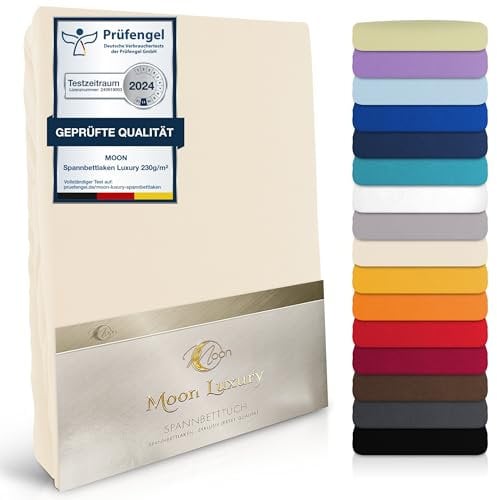 MOON-Luxury Spannbettlaken Spannbetttuch Jersey Stretch 230g/m² für Wasserbetten, Boxspringbetten und herkömmliche Matratzen (Natur, 200x220-220x240)
