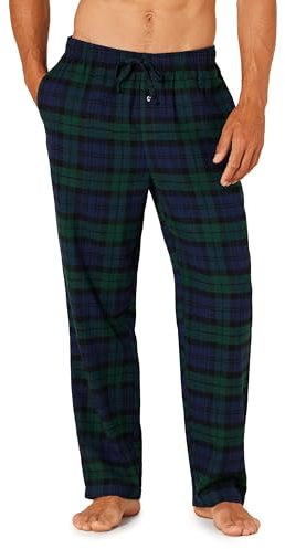 Amazon Essentials Herren Atmungsaktive Flanell-Pyjamahose (Erhältlich In Groß Und Schwer), Dunkelgrün Marineblau Blackwatch Plaid, S