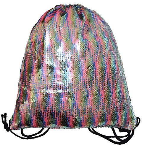 Turnbeutel Pailletten Rucksack Wendepailletten Doppelseitig Glitter Beuteltasche mit Kordel Sportbeutel Gymsack Sport Tasche Sack Beutel Hipster Matt (Bunt III. - Silber)