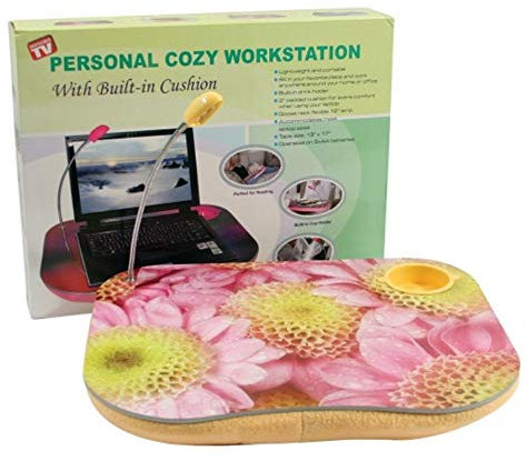 Cushioned Portable Laptop Tray Reading Table with Cup Holder & 5 LED Night Light (Printed)