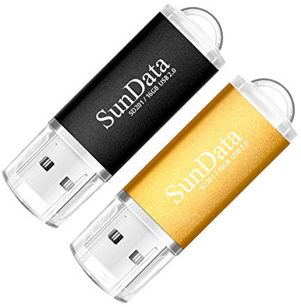 SunData 2 Pezzi 16GB Chiavetta USB Pen Drive 16GB Metallo USB2.0 Unità Memoria Flash Thumb Drive per Archiviazione Dati con Luce LED (2 colori: Nero Oro)