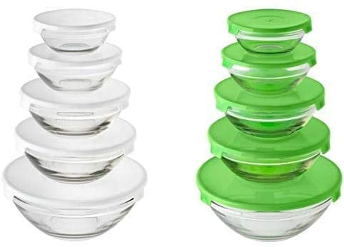 5pc Glass Food Container Storage Bowl Set with Lids (White)