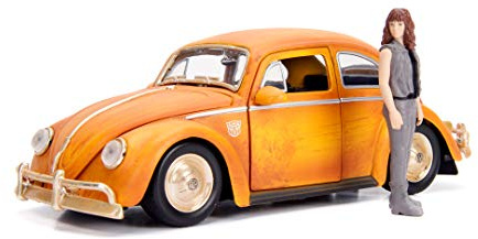 Jada Toys 253115000 Transformers Bumblebee VW Beetle, Auto, Spielzeugauto aus Die cast, öffnende Türen, Kofferraum & Motorhaube, inkl. Charlie Figur, Maßstab 1:24, gelb