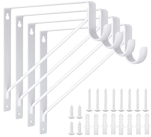 4 Stück robuste Kleiderbügel-Halterung für Schrankregale und Stangen, 28,9 x 25,5 2,5 cm, weiße Kleiderbügel-Stangenhalterungen zur Wandmontage, runde Schrank-Stangenhalterungen Rohre, Ankerzubehör