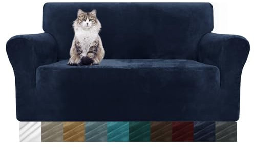 MAXIJIN Thick Velvet Sofabezüge 2-Sitzer Super Stretch rutschfeste Loveseat Bezüge für Wohnzimmer Hunde Pet Plüsch Love Seat Couch Schonbezüge Elastic Furniture Protector (2 Sitzer, Navy Blau)