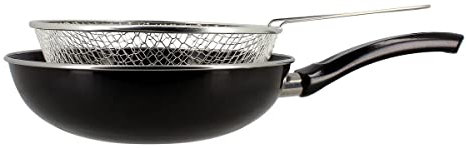 MENASTYL - Poêle à frire 26cm en acier émaillé noir - Fournie avec son panier en inox, parfaite pour faire frire tous vos aliments - 3645749