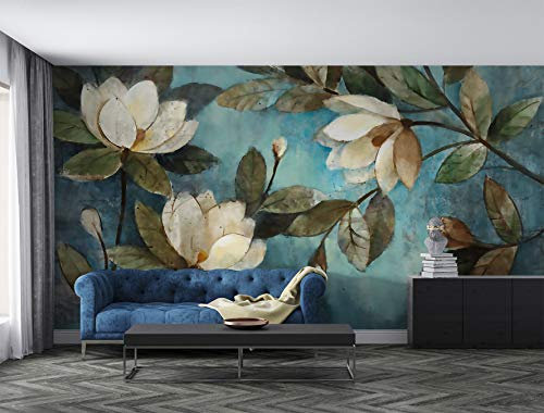SILK ROAD EU Papier Peint Panoramique Soie, 356 × 250cm, Lotus blanc sacré, Largeur max 8m, pour Salon Chambre restaurant Chambre d’enfants Décoration Murale