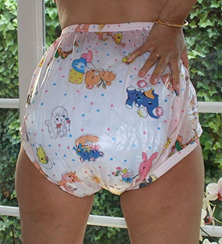 PVC Adult Baby Inkontinenz Windelhose Gummihose rosa kindermotiv gary (XL)