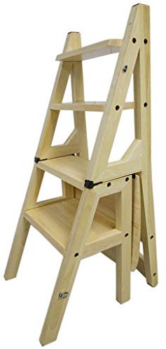 Sywlwxkq Klappbarer tragbarer Leiter-Tritthocker Mode Klappstuhl aus massivem Holz Multifunktions-Treppenleiter-Treppenstuhl mit 4 Stufen für Zuhause Eiche Max. Last 120 kg