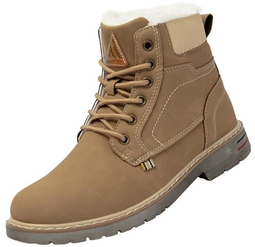 Mishansha Damen Winterstiefel Warme Gefütterte Kurzschaft Winterschuhe Männer Freizeit Bequeme Winter Schuhe Trekkingschuhe, Khaki 40 EU