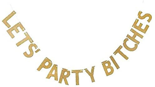 Yueshop Hen Party Bunting 2.5m Gold Sparkly Glitter Banner Let's Party Bitches Bachelorette Party Decoration Supplies