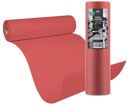STAUBPIRAT Airlaid Tischläufer, Gastronomiequalität 65g je qm, Easy Dekoration für Ihre Feier, Fest, Event, Weihnachten, Geburtstag, Silvester, Rolle 40 cm x 24 m (Rot)