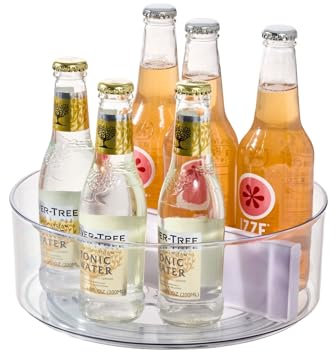 iDesign Lazy Susan, Rotatable Kitchen Organiser with Removable Divider, Storage Kitchen Accessories, Made of Recycled Plastic, Transparent and Purple