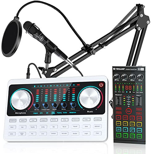 Live Sound Card Set with Streaming Mic and 2 Audio Interface with DJ Mixer with Sound Effects Voice Changer Podcast Studio Equipment for Phone PC Recording,Gaming,YouTube,TikTok,Live streaming
