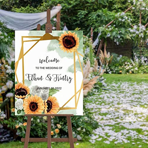 Letrero de bienvenida de boda de girasoles y rosas personalizado para ceremonia de boda, cartel de bienvenida a nuestra boda, letrero de recepción de 20 x 30 pulgadas