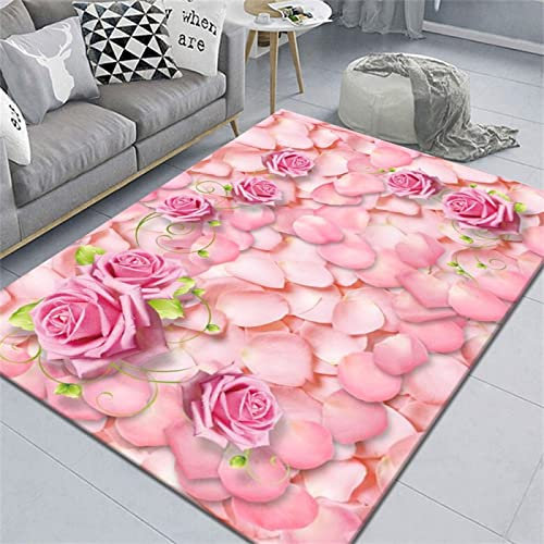 Kunsen Tapis Fin Rose Tapis Chambre ado 80X160CM Grand Tapis Chambre Le Tapis De Sol De Chevet 3D du Salon Peut Être Lavé Tapis Cars Tapis moumoute Tapis Salon Noel