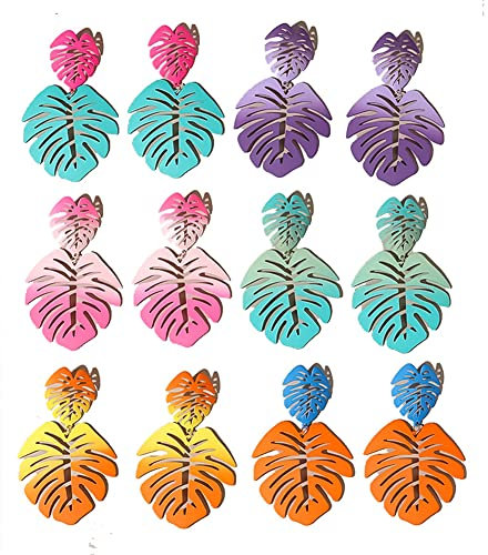 Gold Green Palm Leaf Dangle Earrings Tropical Monstera Leaves Eardrop for Women Girls Bohemia Jewelry, Metal, sequin
