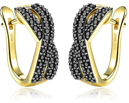 LP LOHASPIE Schwarz Spinell Clip-On Ohrringe für Frauen Mädchen Sterling Silber Solid 925 Einstellung Natürlicher Edelstein Clip Ohrring Elegante Art Gold Rhodium überzogener feiner Schmuck (Schwarz)
