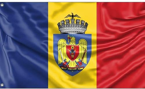 Bandera de Bucarest, Rumania, diseño único impreso (90 x 150 cm)