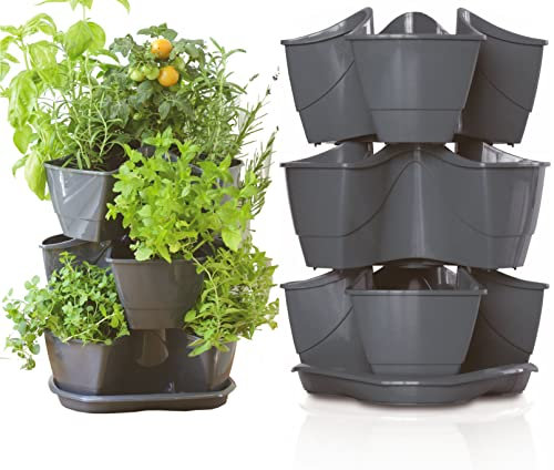 Küchen-Kräutertopf Kaskade für 9 Pflanzen – Vertikaler Pflanzturm | 3in1 Kräuterblumentopf für Balkon, Terrasse & Indoor