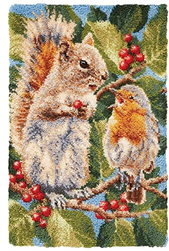 ROCKY&CHAO Latch Hook Kits for Adults Squirrel and Bird 23.6X15.7Inch, DIY Latch Hook Rug Kit 60X40CM, Home Carpet Rug Making Kit, Cross Stitch Embroidery Kits Needlework Crafts Rug for Home Decor