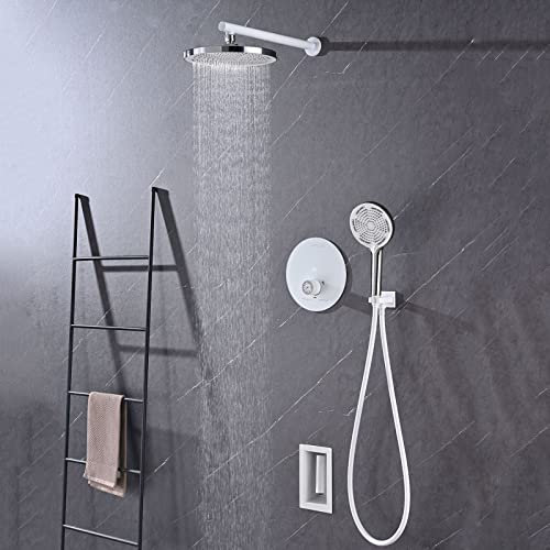 DERBUT Ensemble de mitigeur de Douche à Valve thermostatique dissimulée pommeau de Douche en ABS Blanc-A