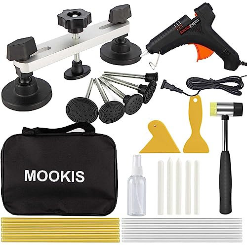 Mookis Dent Puller Kit 27PCS Auto Body Dent Removal Kit Car Dent Repair Kit with Bridge Puller, 100W Glue Gun and Portable Bag for Door Ding, Minor Dent