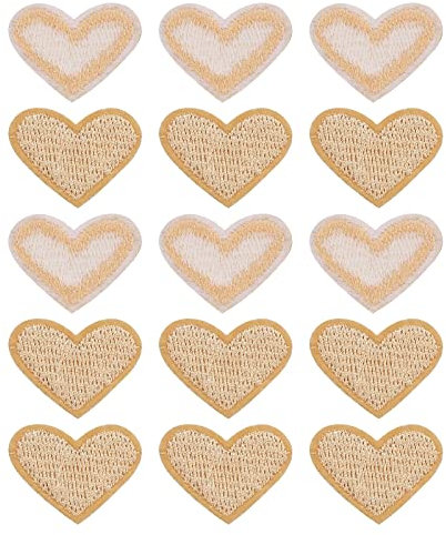 sourcing map Herz Geformt Flicken zum aufbügeln Eisen auf Patches Beige Bügelflicken Patches Gestickt Aufnähen für Kleidung Jacken Rucksack Schuhe Reparieren Dekorationen 15 Stück