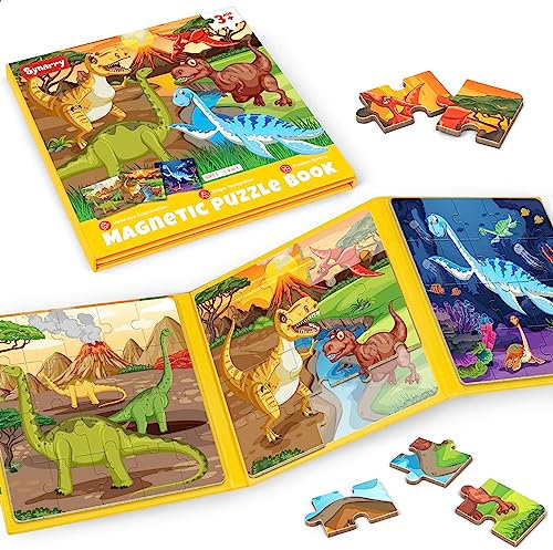 SYNARRY Magnetic Dinosaur Jigsaw Puzzles for Toddlers Travel Puzzles, Dinosaur Toys for Boys Age 3+