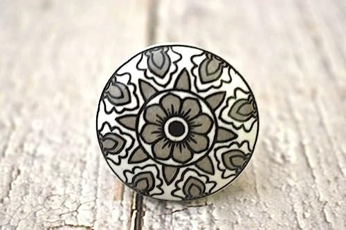 ARTISNO Beautiful Grey and White Ceramic Knobs - Set of 10 Decorative Round Knobs Kitchen Cabinet Drawer Knobs | Elegant Wardrobe and Dresser Pulls with Glossy Finish (1.5-Inch Diameter)