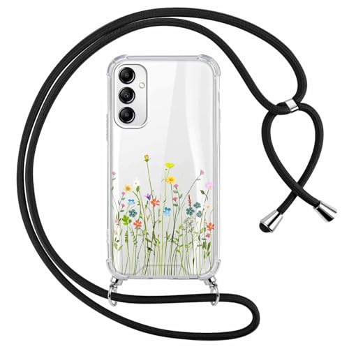 Yoedge Coque avec Cordon pour Samsung Galaxy A13 5G 6,5, Étui Collier Réglable Transparente Case avec Aesthetic Motif Fleur 2, Silicone TPU + PC Antichoc Housse avec Tour de Cou Lanière Lanyard Cover