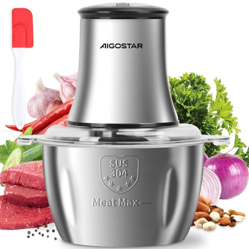 Aigostar Flor - Zerkleinerer küche elektrisch, 500W, Zerkleinerer mit 1.8L Edelstahl-Schüssel, 2 Geschwindigkeiten, 4 Edelstahlklingen, Multizerkleinerer für Fleisch, Gemüse, Zwiebeln, Obst, Knoblauch