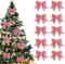 mizikuu 12 Stück Weihnachtsschleifen, Schleifen Weihnachten Deko Weihnachtsbogen Band Weihnachtsbaumschmuck Christmas Glitter Bows Zierschleifen für Party Baumkranz Dekorationen, Rosa