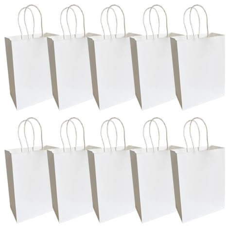 JOYISEN Papiertüten Weiß 10 Stück 120GSM Papiertüte mit Henkel Klein Geschenktüten für Thanksgiving Halloween Weihnachten