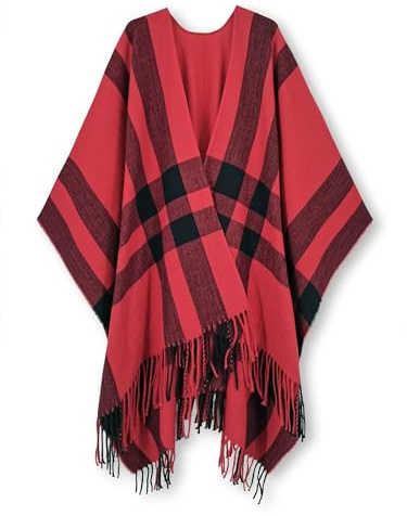 Breezy Lane Damen Schal Wrap Plaid Poncho Cape Übergroße Open Front Strick Umhang Quaste Decke Cardigans für Herbst Winter Urlaub
