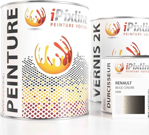 ipixline Kit Retouche Peinture Carrosserie Voiture - Pot Peinture Auto 500 ml, Vernis 2k 330 ml, Durcisseur 170 ml - Compatible avec Renault - Beige Cendre HNK