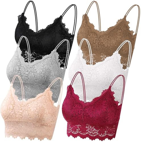 Leezepro Damen BH 6er Pack Ohne Bügel Push-Up Crop Top Sexy Bustier Spitze Set Sport für Alltag Yoga Fitness