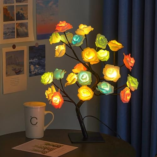 Tree Lamp, Rosenbaum Lichter, Beleuchtete künstliche Blumen Bonsai Baum Lichter, Rosen-Nachtlicht, LED-Rosenblume Tischleuchte Schreibtisch Baum leicht, USB batteriebetrieben (Bunt)