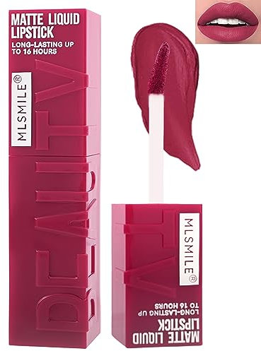 Matte Liquid Lipstick for Women, 1Pcs Highly Pigmented Color Lip Stain Tint, Super Velvet Matte Lip Gloss, Up to 16H Wear, Long Lasting Waterproof Smudgeproof Lip Gloss Daily Makeup-04# Rose Pink