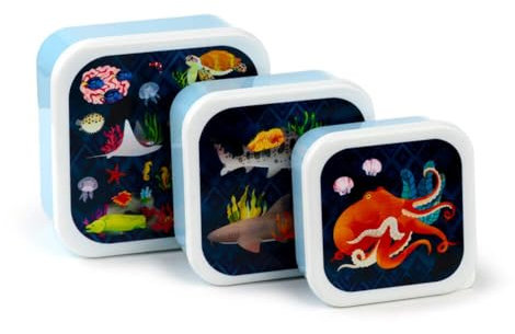 Puckator Set of 3 Lunch Box S/M/L Marine Kingdom - Lunchbox with Multi Compartments - Small Food Containers - Lunchbox for Adults and Kids - Girls Boys Lunchbox - Snack Storage