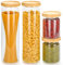 Otauoaea Bocal en Verre avec Couvercle - 4PCS 1600ml/500ml Bocaux Verre Rangement Cuisine - Pot en Verre avec Couvercle en Bambou Cannelé - Empilage Stable - Bocal en Verre Hermétique