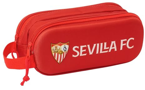safta Sevilla FC 3D Doppelmäppchen für Kinder, ideal für Kinder im Schulalter, bequem und vielseitig, Qualität und Widerstandsfähigkeit, 21 x 6 x 8 cm, Rot, rot, Estándar, Lässig