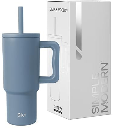 Simple Modern Kinder-Becher mit Griff und Silikon-Trinkhalm-Deckel, auslaufsicher und auslaufsicher, wiederverwendbare Edelstahlflasche, Geschenk für Kinder, Jungen, Mädchen, Trek-Kollektion, Blaue